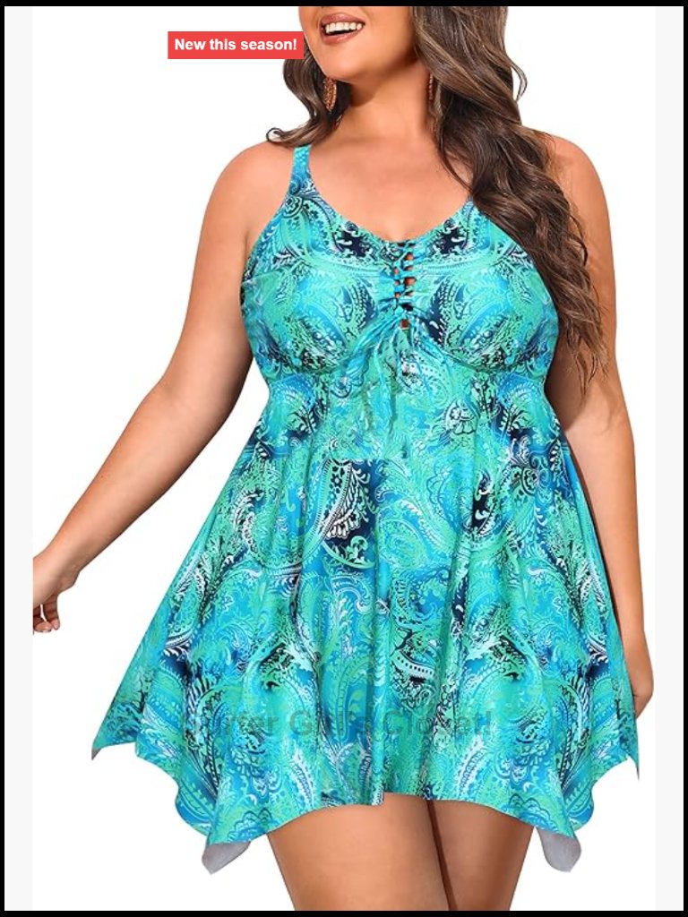 Plus Size Tankini Swimsuit 2 Piece Tummy Control Bathing Suits Flowy Swim Dress